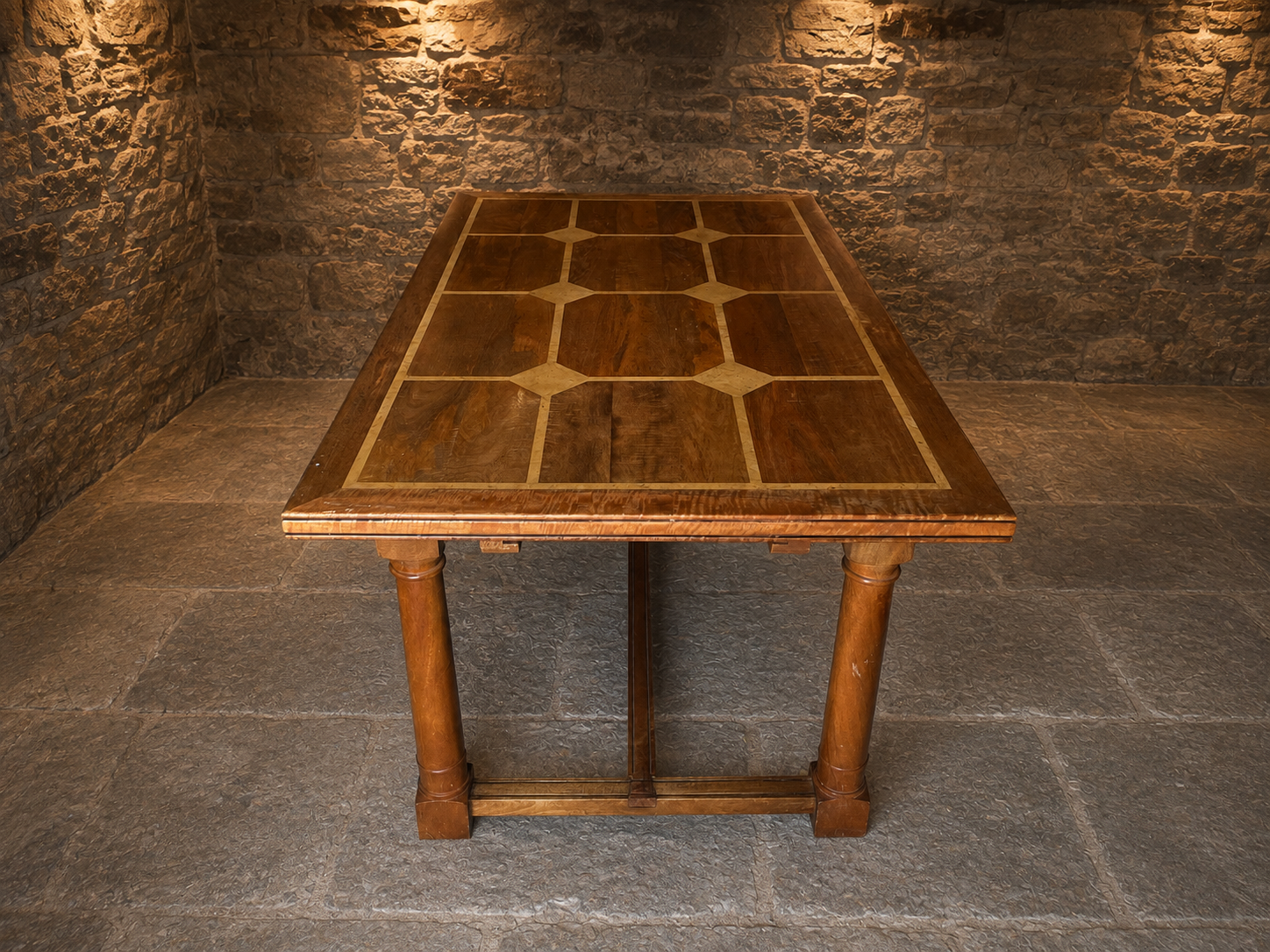 Antique Oak Refectory Draw Leaf Dining Table c.1920–1940 | Parquetry Top Extending Dining Table