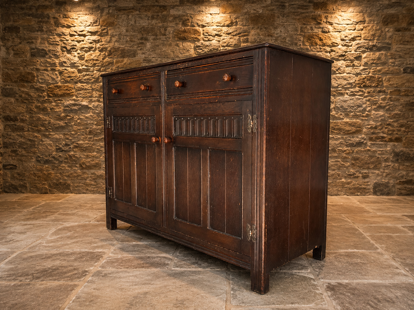 Antique Victorian Gothic Revival Oak Sideboard Cupboard – c.1880–1900