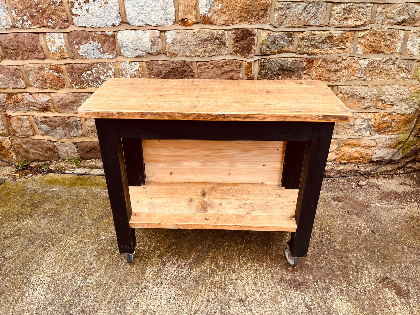 Rustic Industrial Wooden Trolley on Castor Wheels – Handmade Console Table
