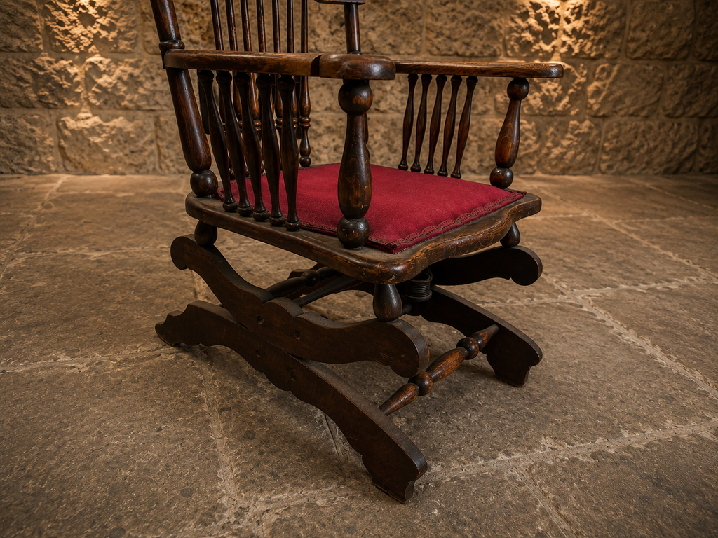 Antique Victorian Oak Adjustable Rocking Chair with Carved Floral Crest c.1900