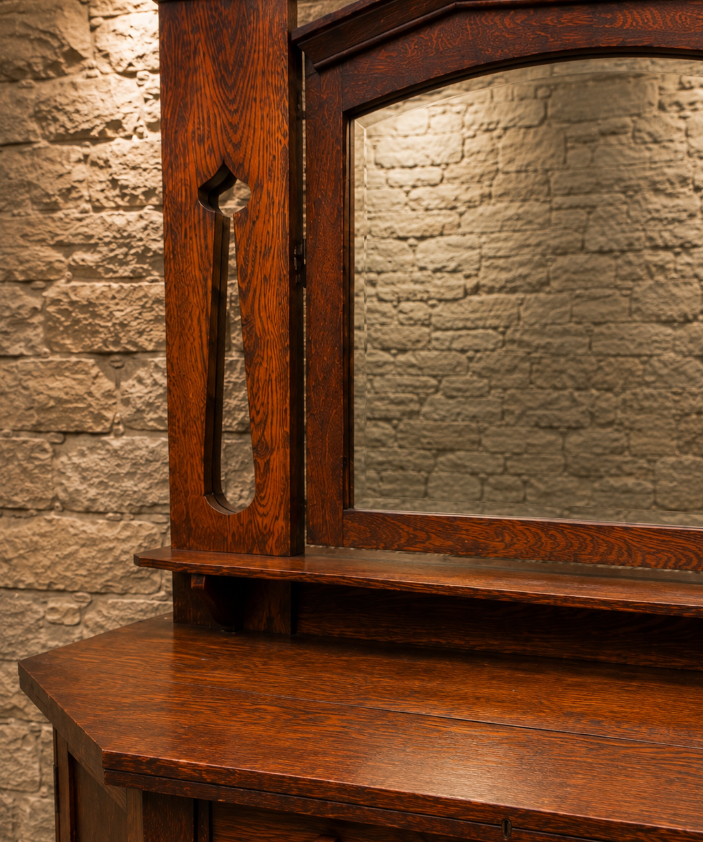 Antique Arts & Crafts Oak Dressing Chest with Mirror – Circa 1900