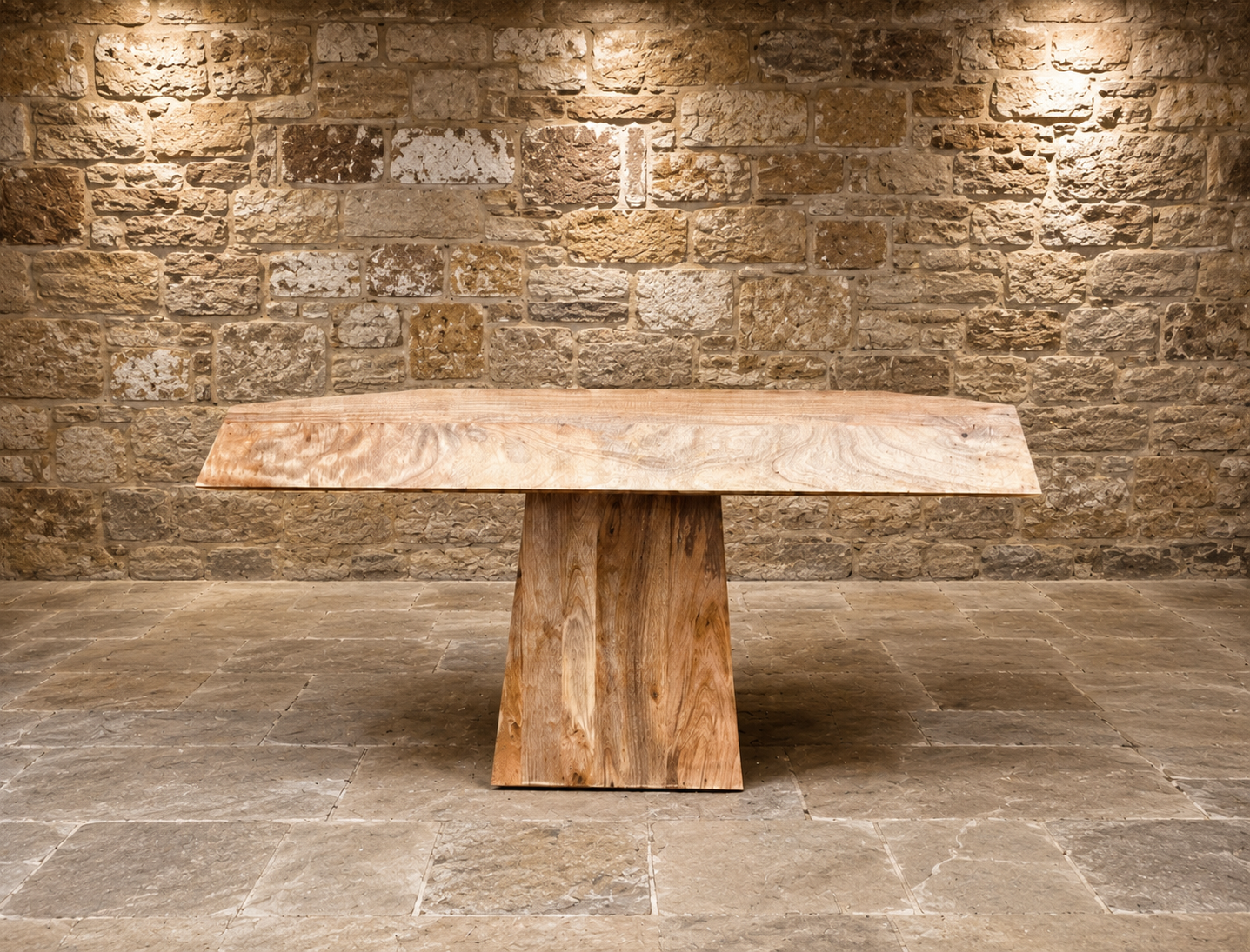 Large Solid Mango Wood Pedestal Dining Table – Sculptural Contemporary Statement Table