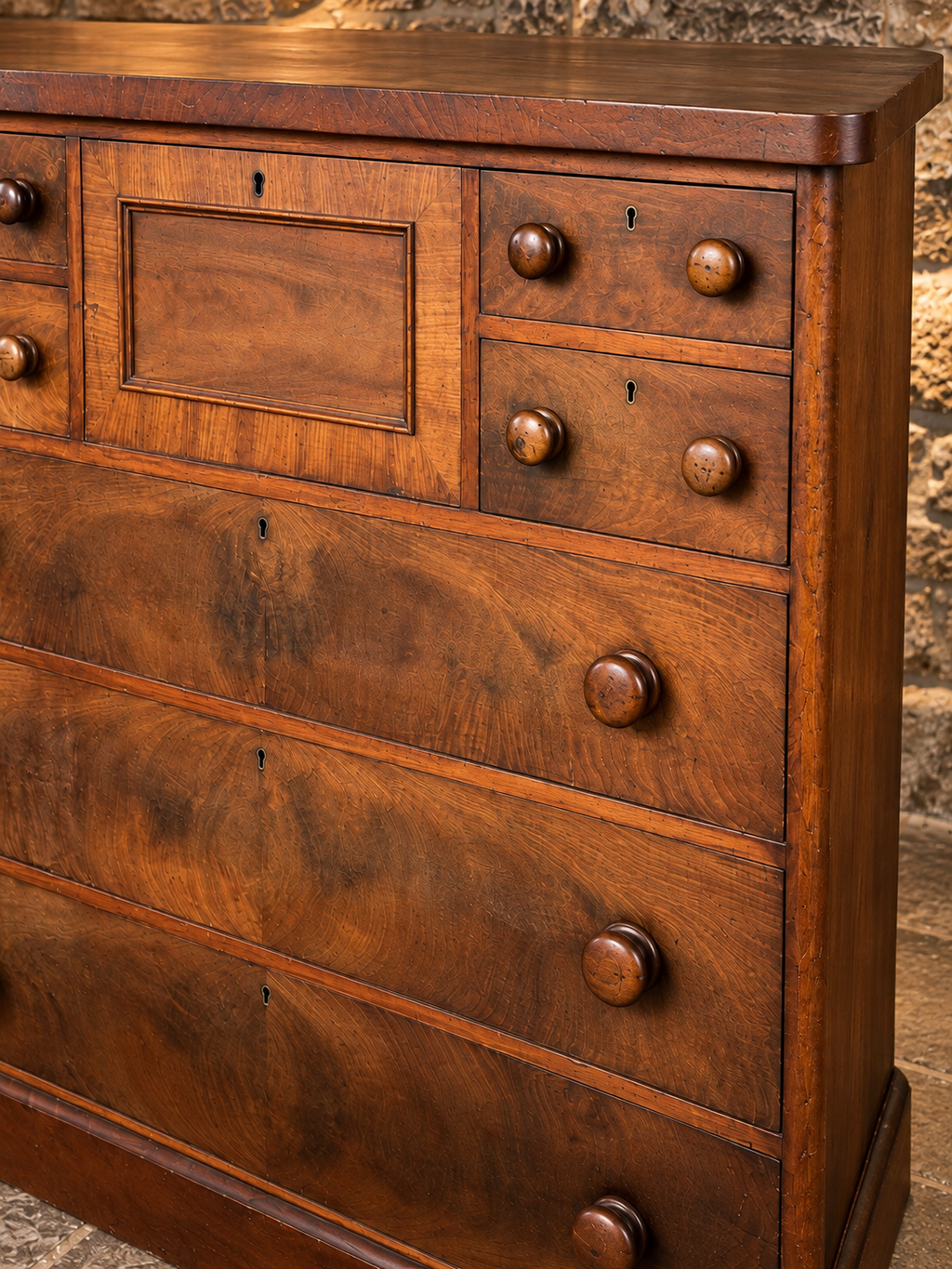 Antique Victorian Burr Walnut Chest of Drawers – c.1860