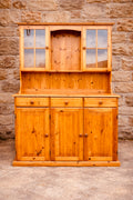 Rustic Pine Farmhouse Dresser with Glazed Display Top and Storage Base
