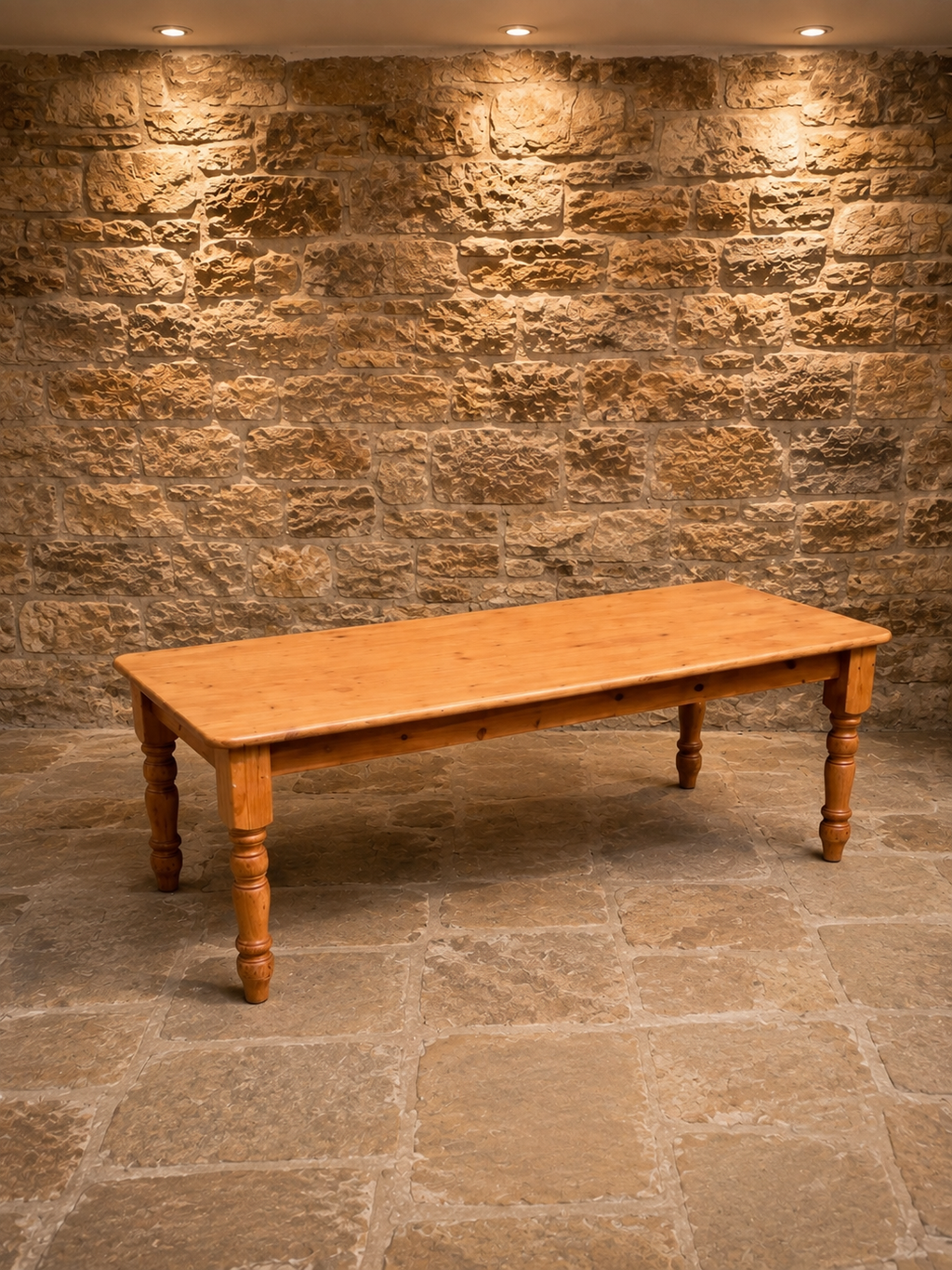 Large Solid Pine Farmhouse Dining Table – Traditional Turned Leg Country Kitchen Table