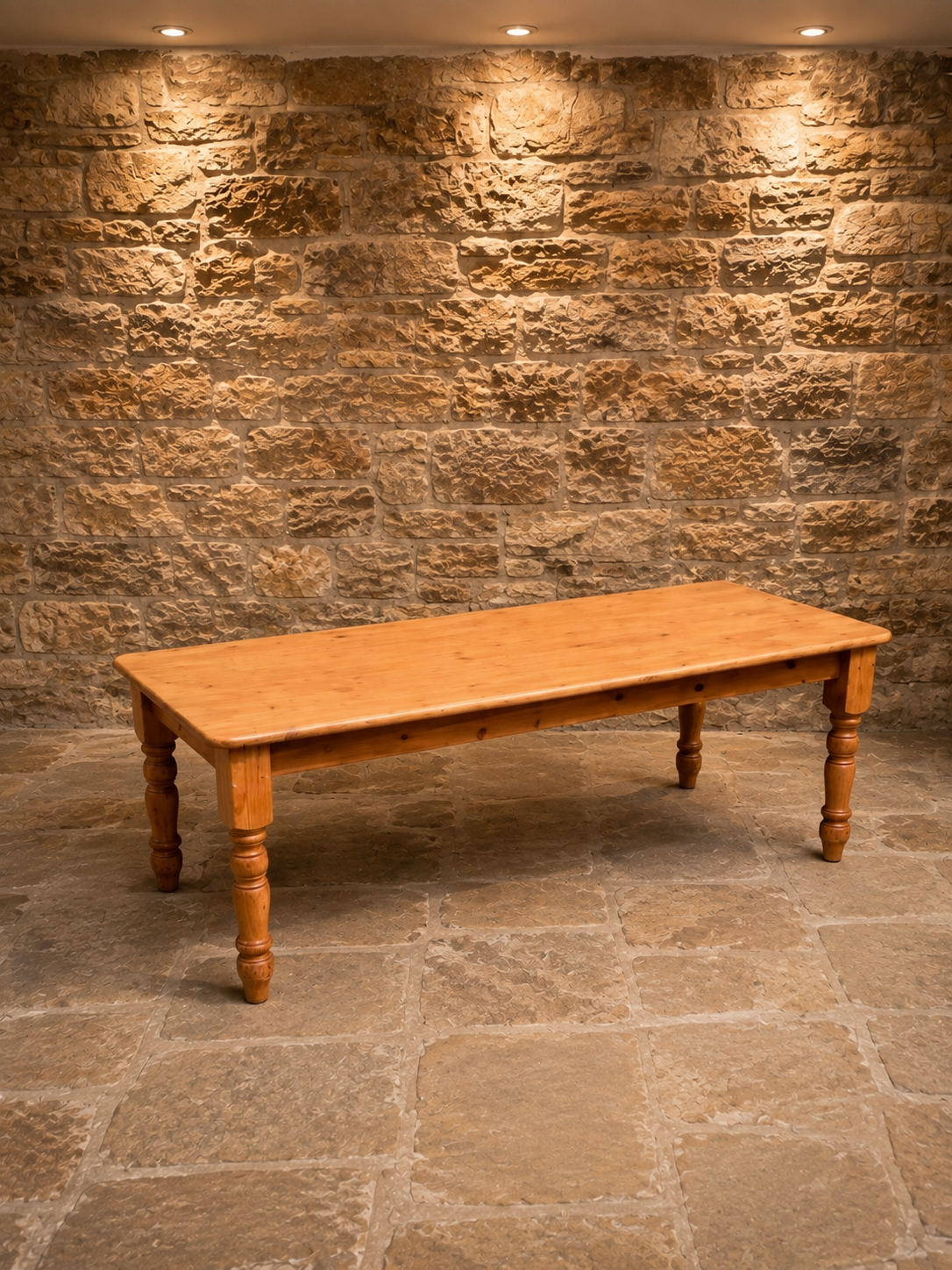Large Solid Pine Farmhouse Dining Table – Traditional Turned Leg Country Kitchen Table
