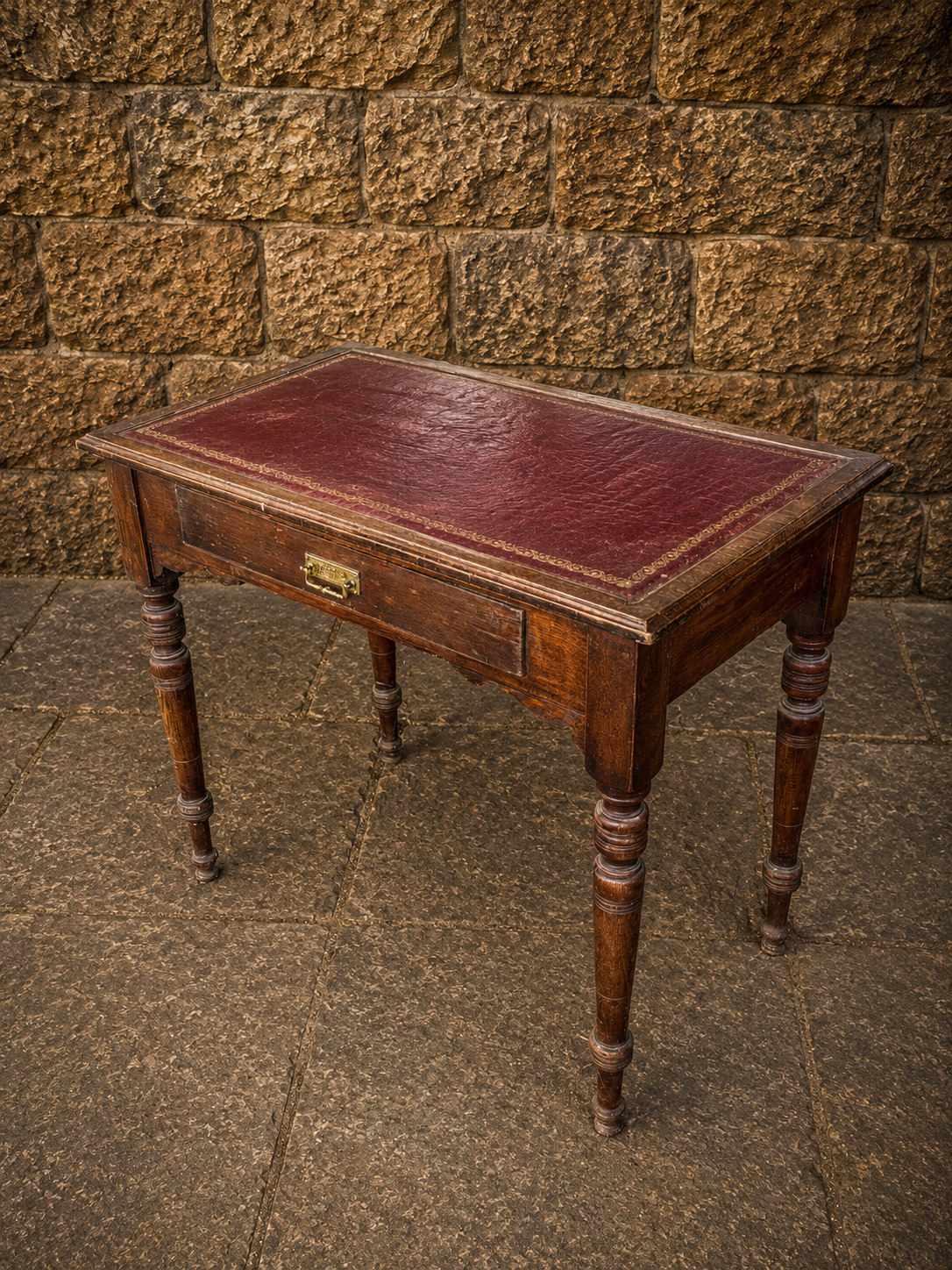 Antique Victorian Oak Leather Top Writing Table c1900