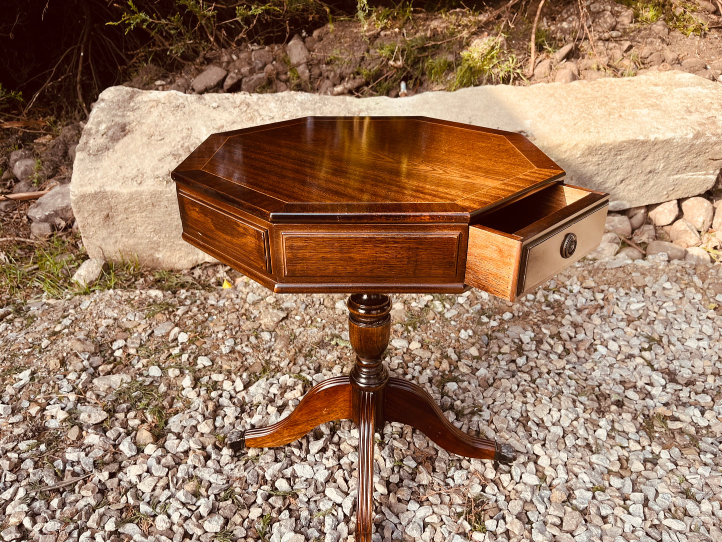 Georgian Style Octagonal Mahogany Lamp Table With Drawer