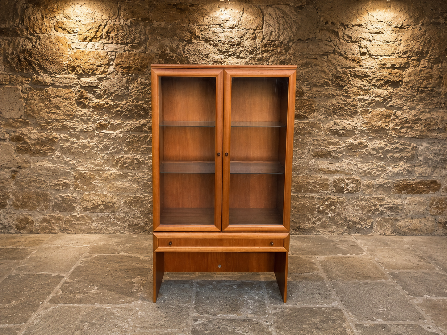 Vintage Mid-Century Modern Teak Display Cabinet with Glass Doors c.1970