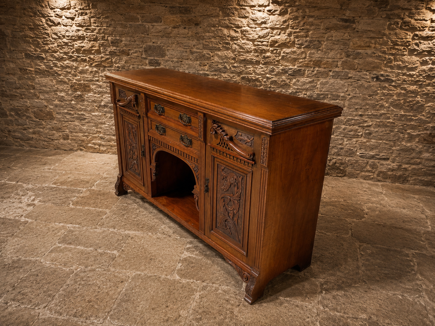 Victorian Carved Oak Sideboard | Antique Gothic Revival Buffet Cabinet | English Circa 1880–1900