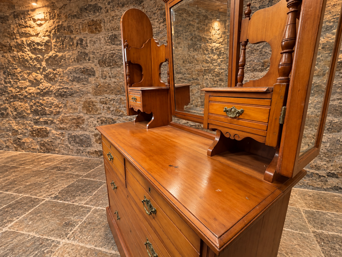 Antique Victorian Triple Mirror Dressing Table c.1890 – Duchess Dressing Chest