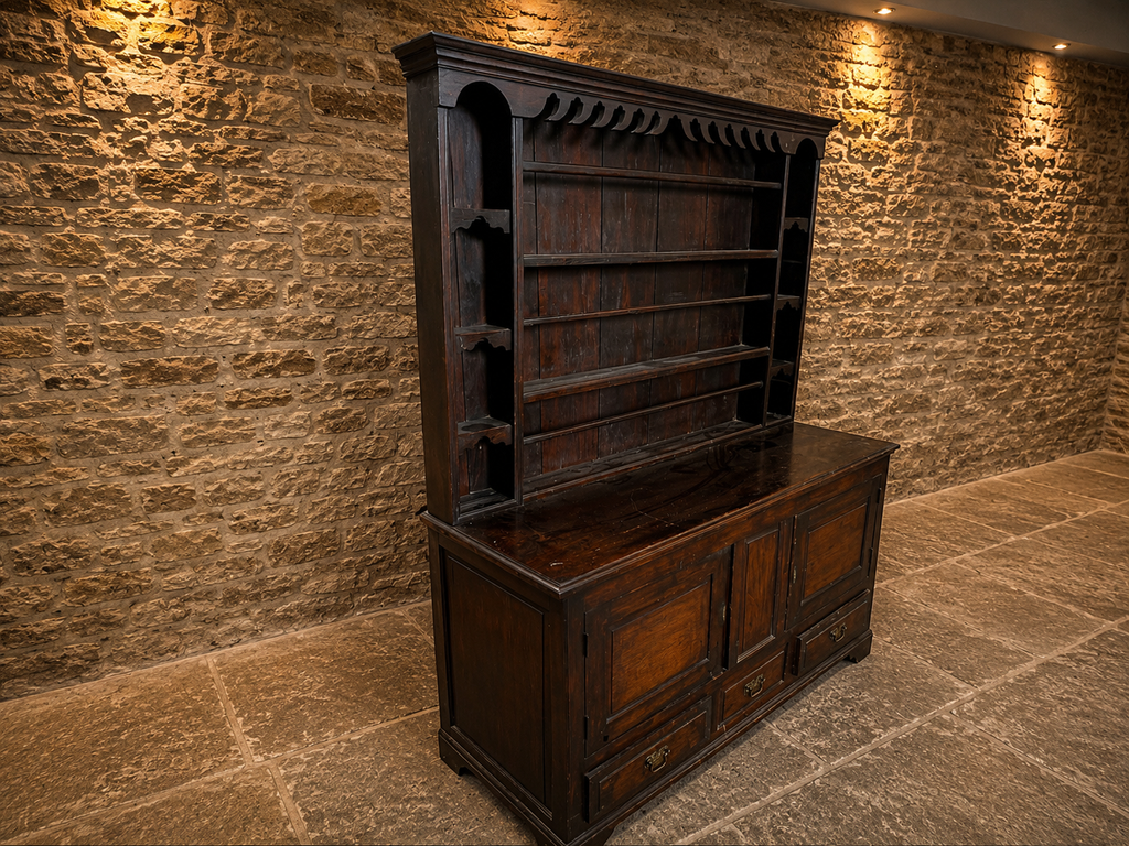 Antique English Oak Farmhouse Dresser | Victorian Country Kitchen Dresser | Edwardian Solid Oak Welsh Dresser | Antique Oak Cabinet | Plate Rack