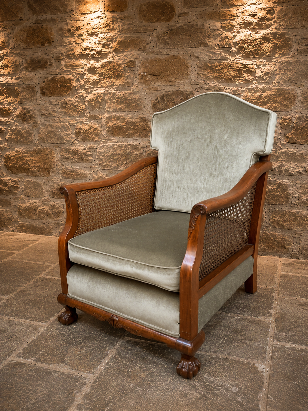 Antique Mahogany Bergère Armchair – Cane Panelled Regency Style Library Chair