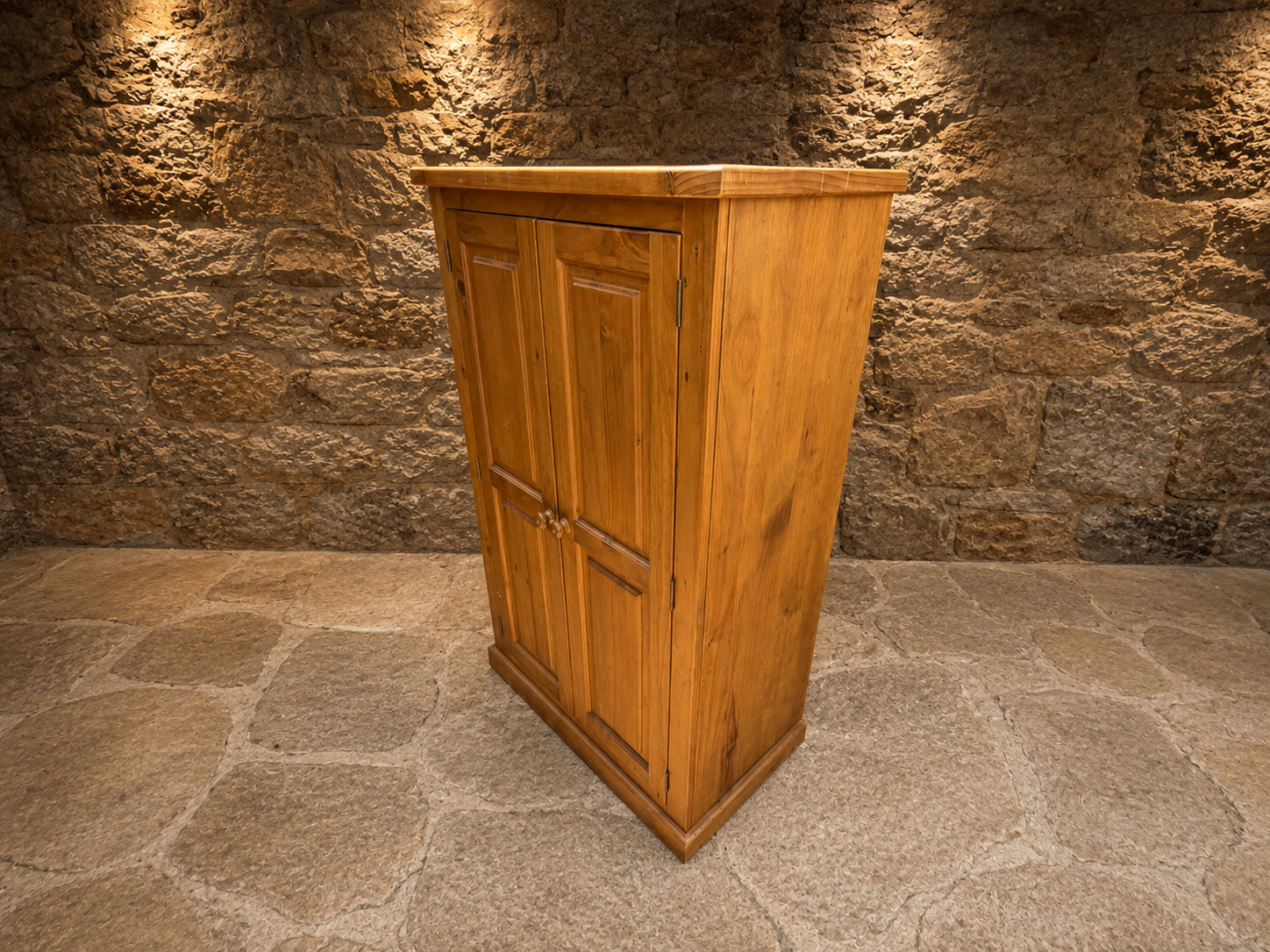 Solid Pine Farmhouse Storage Cupboard | Rustic Pine Linen Cabinet | Country House Pantry Cupboard | Vintage Hall Storage Cabinet