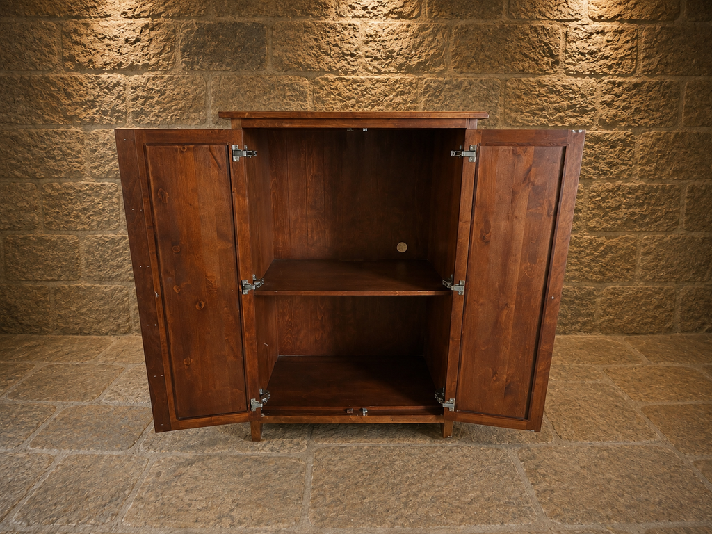 Solid Hardwood Two Door Storage Cabinet – Rustic Tall Cupboard
