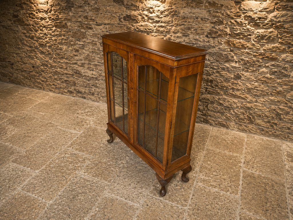 Edwardian Flame Mahogany Display Cabinet | Antique Glazed Bookcase | c.1910–1925