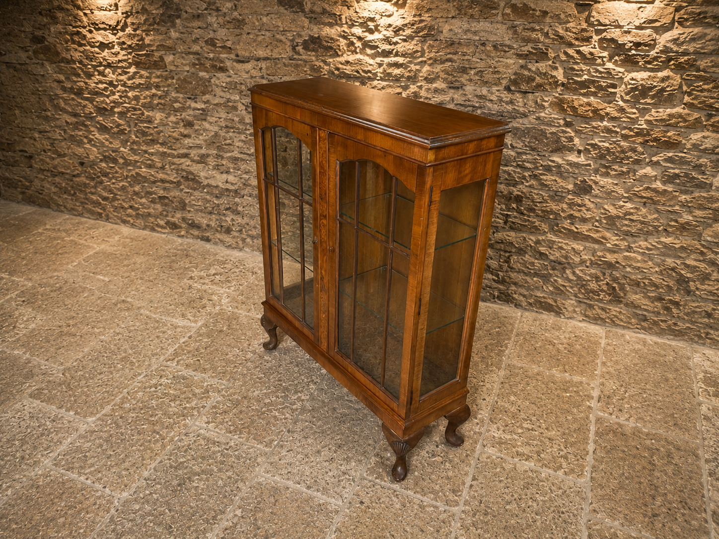 Edwardian Flame Mahogany Display Cabinet | Antique Glazed Bookcase | c.1910–1925