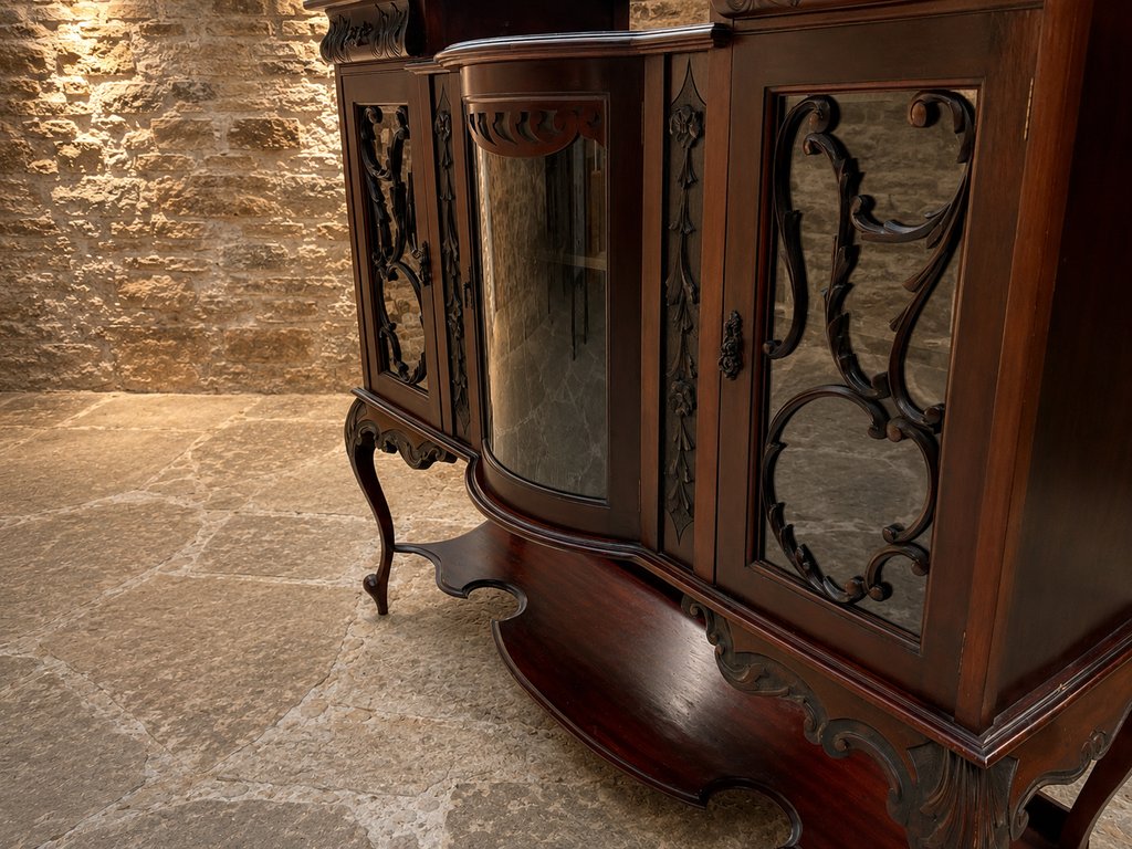 Antique Edwardian Mahogany Glazed Display Cabinet – Art Nouveau Style
