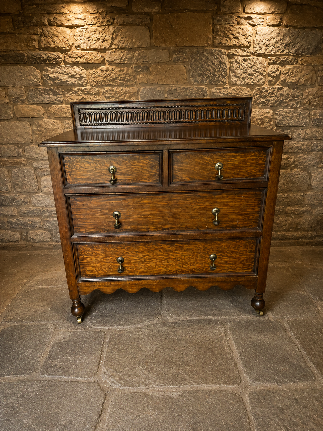 Antique Edwardian Quarter Sawn Oak Washstand Chest of Drawers on Original Castors | c.1900