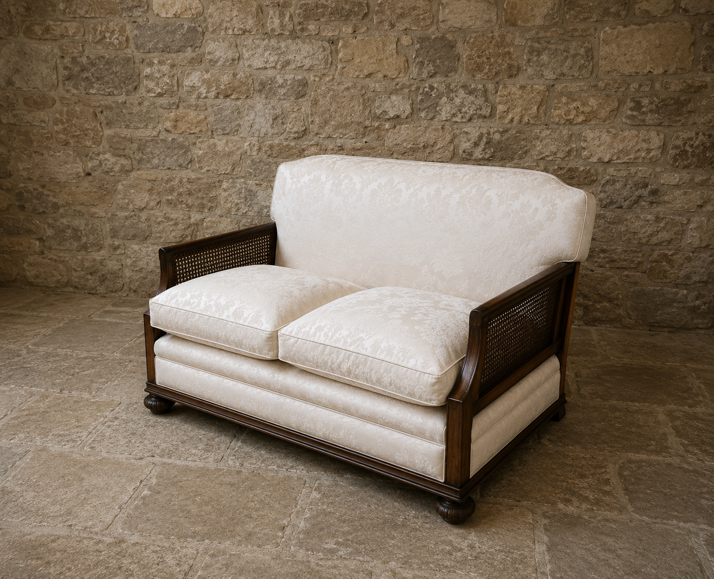 Elegant Cane Sided Loveseat Sofa