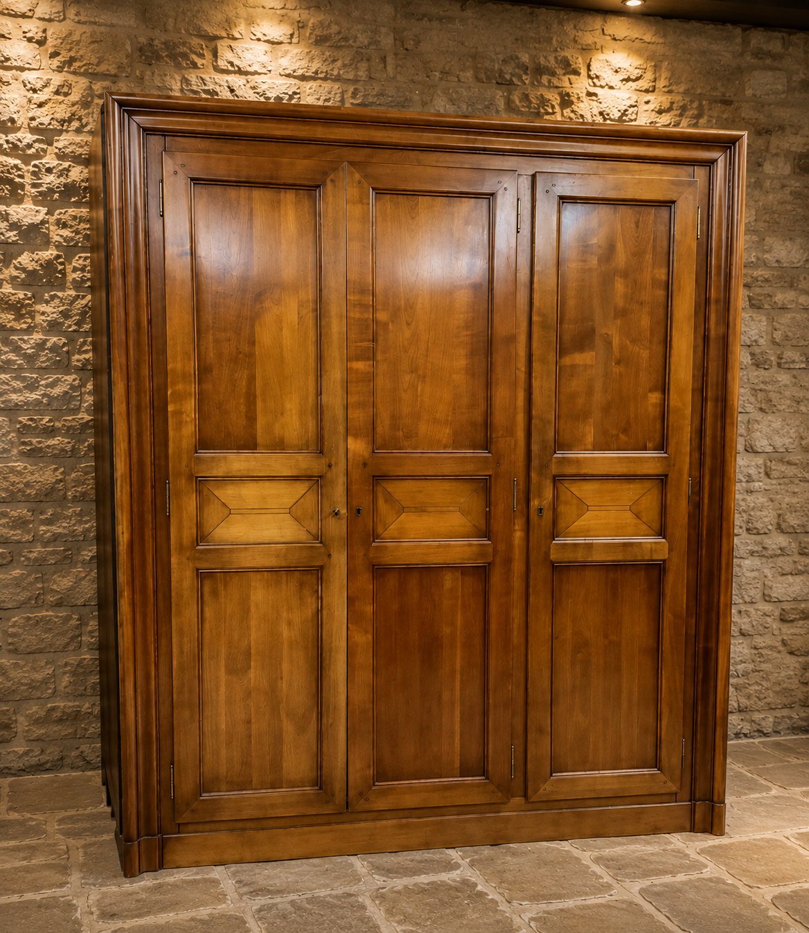 Large Solid Wood Triple Door Wardrobe – French Country Farmhouse Armoire
