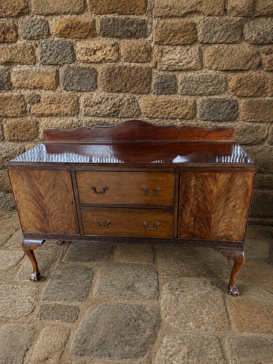 Antique Georgian Revival Mahogany Sideboard – Flame Mahogany Serving Cabinet