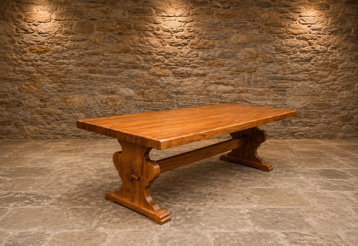 Large Solid Oak Refectory Dining Table | English Farmhouse Trestle Dining Table | Rustic Country Kitchen Table | Seats 8–10