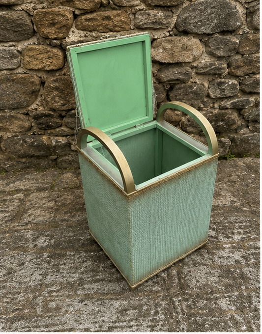Vintage Mint Green Sewing Box | 1950s Mid Century Knitting Storage Hamper