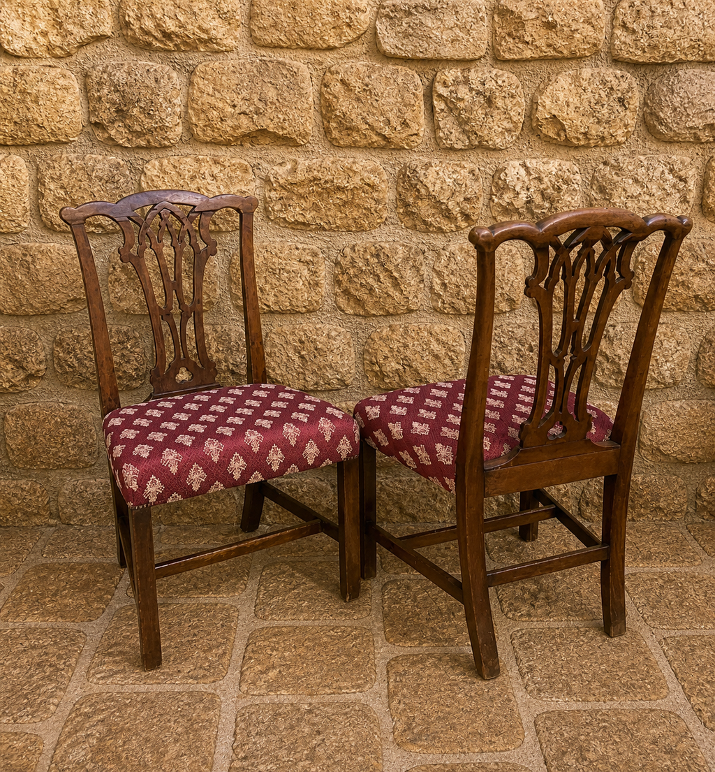 Set of 6 Georgian Style Mahogany Dining Chairs with Gothic Pierced Backs