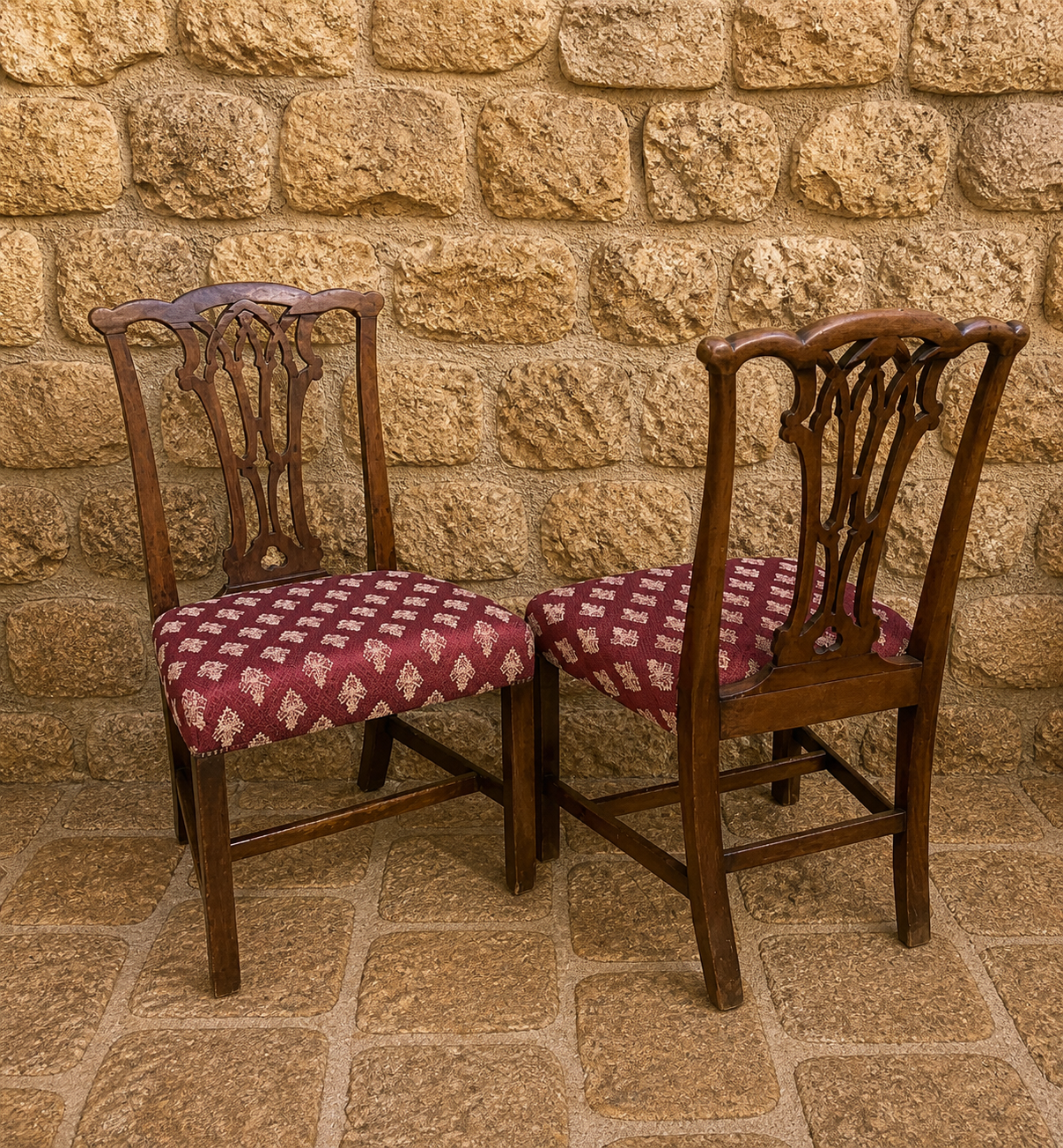 Set of 6 Georgian Style Mahogany Dining Chairs with Gothic Pierced Backs