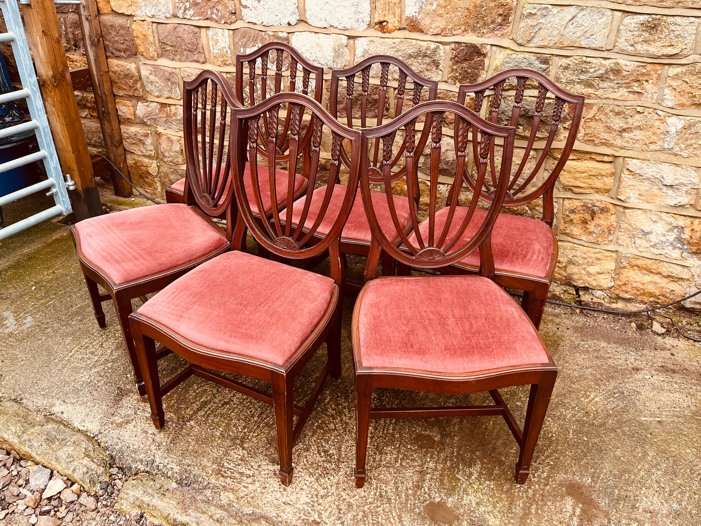 Set of Six Georgian Style Mahogany Shield Back Dining Chairs – Vintage Hepplewhite Style