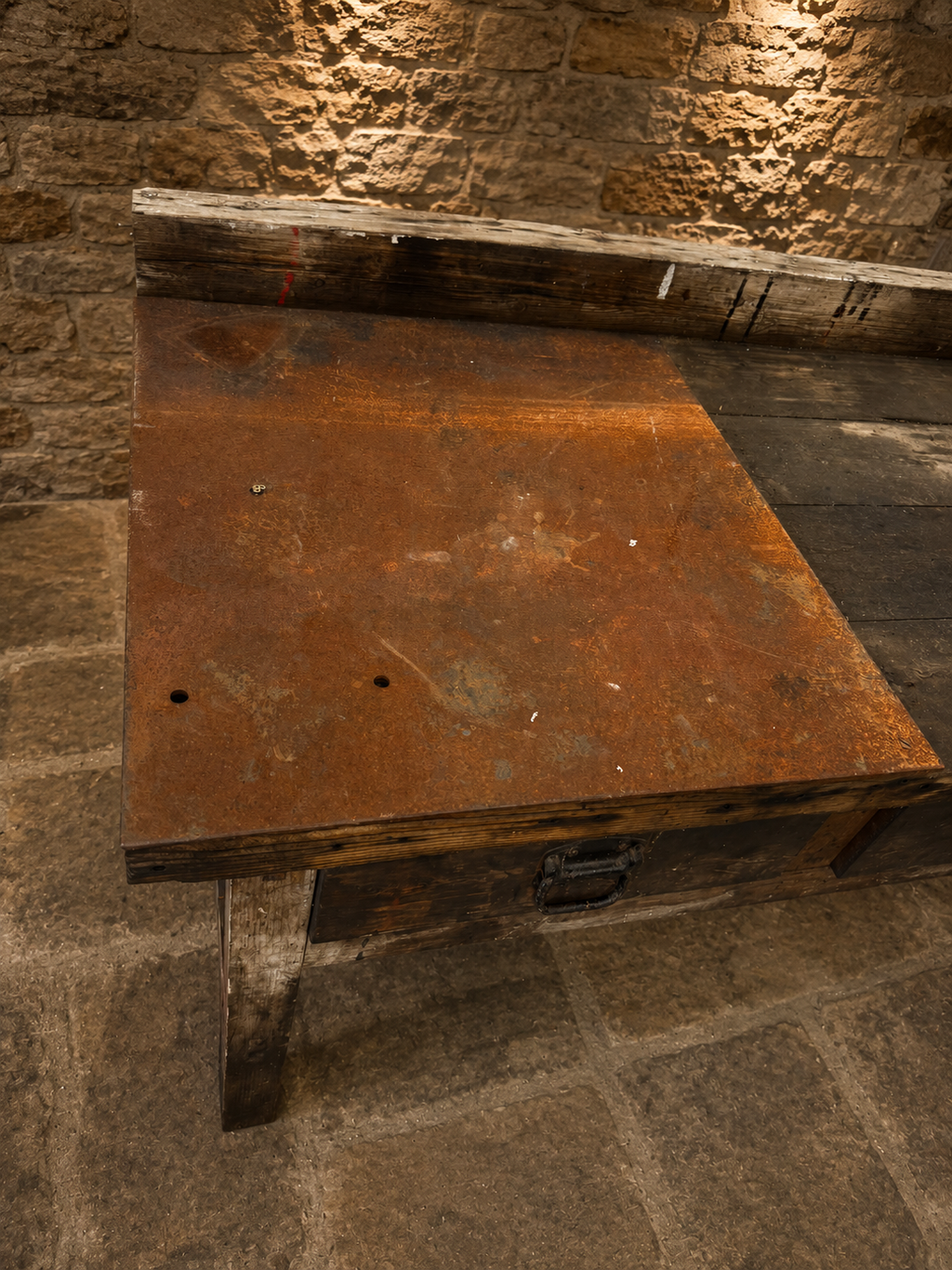 Antique Industrial Carpenter’s Workbench with Original Cast Iron Vice