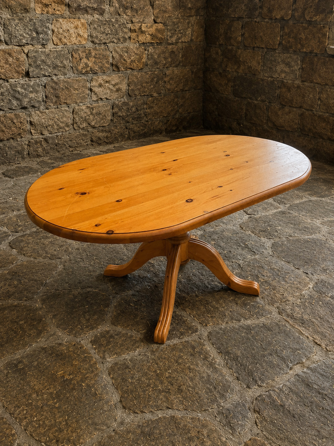 Oval Pine Farmhouse Dining Table | Country Pedestal Kitchen Table | Seats 6