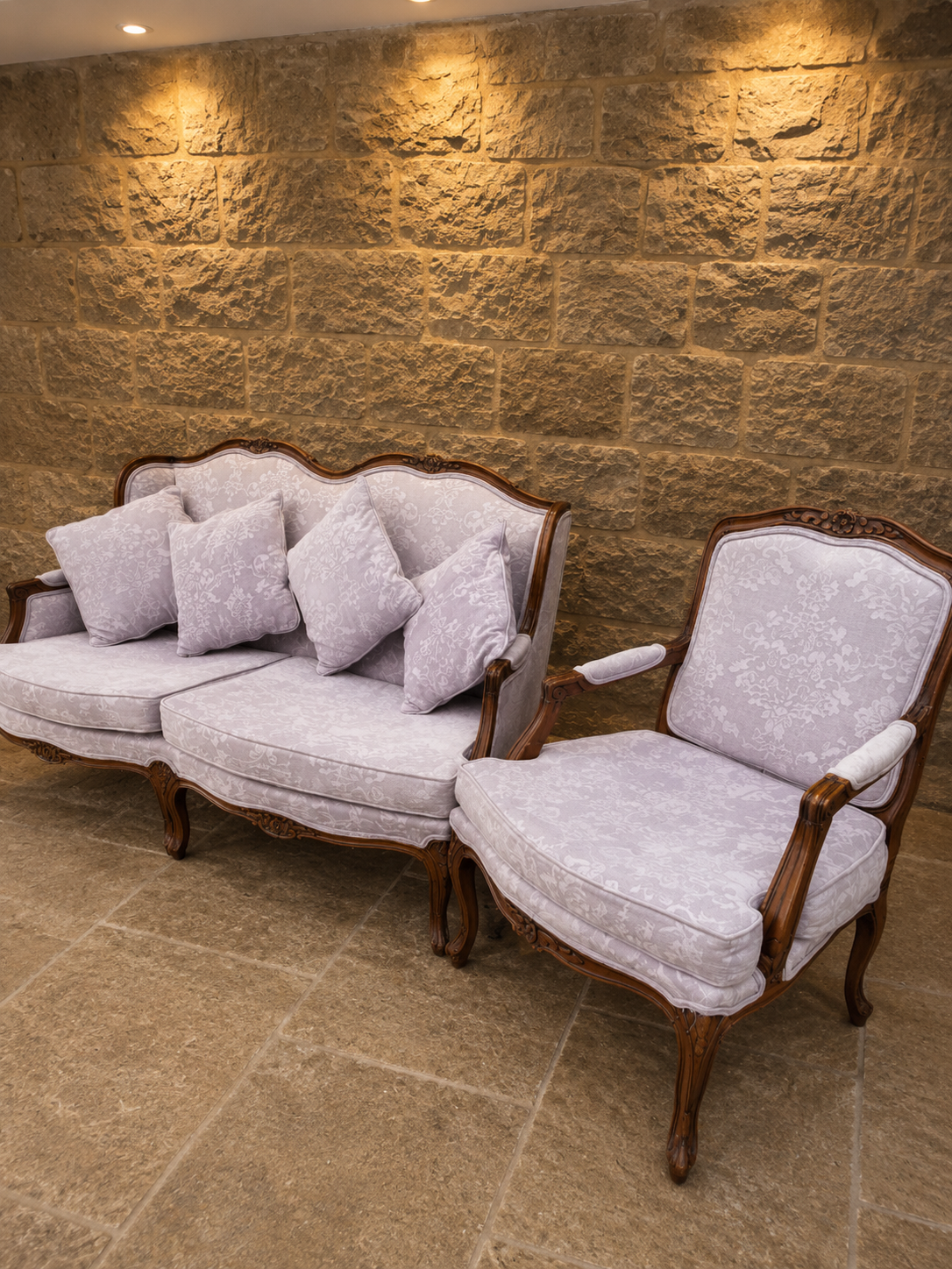 Vintage French Louis XV Style Sofa Suite | Carved Hardwood Three Piece Lounge Set | Chateau Style Furniture