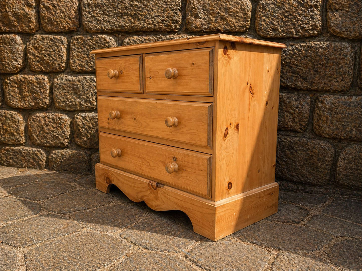 Vintage Pine Chest of Drawers – Rustic 4 Drawer Farmhouse Dresser