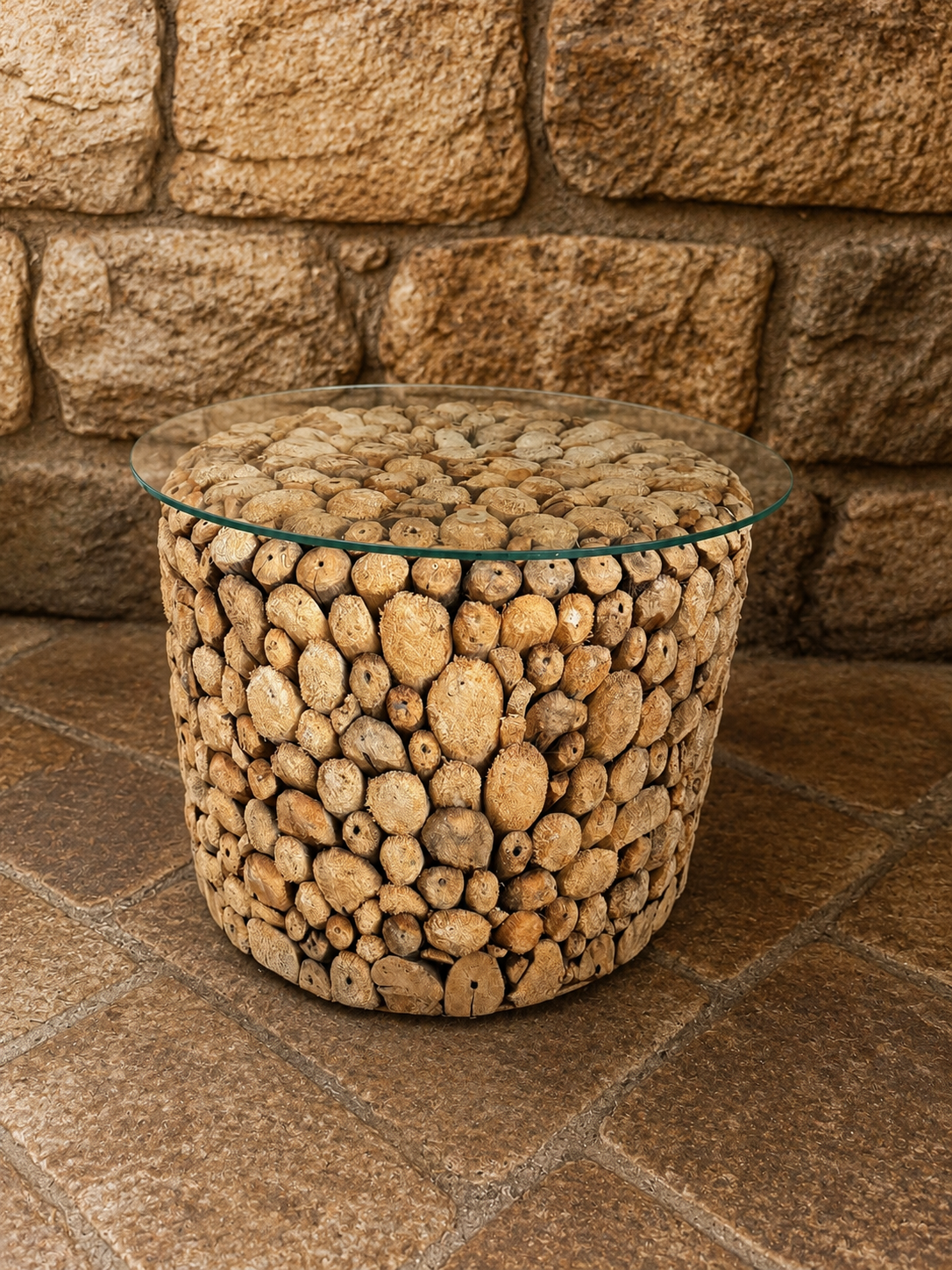 Handmade Driftwood Side Table with Glass Top