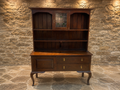 Antique Arts & Crafts Oak Dresser with Stained Glass Display Cabinet