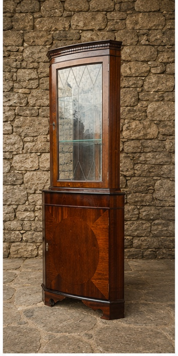 Edwardian Mahogany Inlaid Corner Display Cabinet