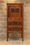 Vintage Chinese carved cabinet with lattice panels