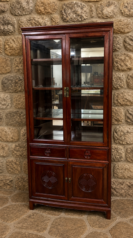 Chinese Hardwood Display Cabinet with Glazed Doors & Storage