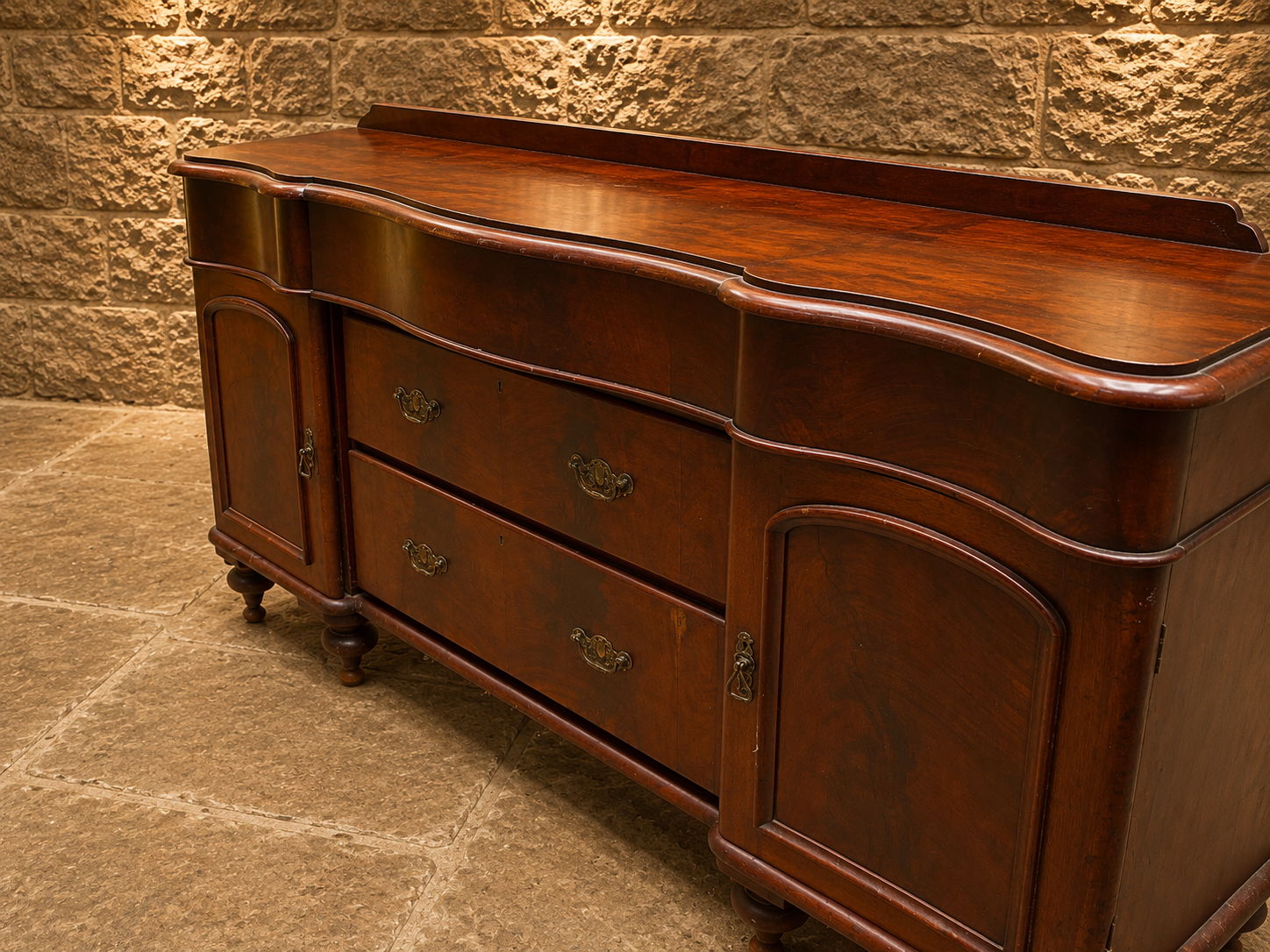 Antique Edwardian Mahogany Serpentine Sideboard | Buffet Cabinet | Hallway Storage | Circa 1895–1915