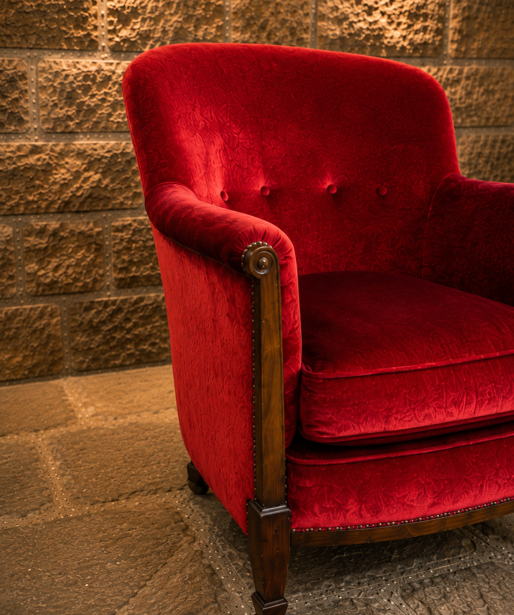 Pair of Antique Edwardian Red Velvet Armchairs – Circa 1910 – English Country House Chairs