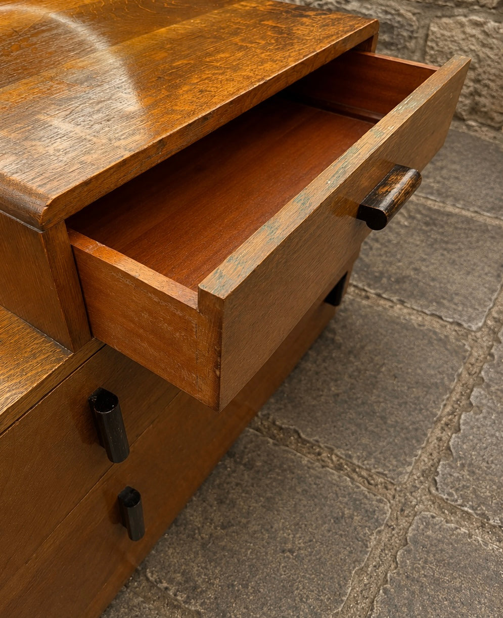 Art Deco Oak Dressing Table with Oval Mirror | Antique 1930s Vanity Chest