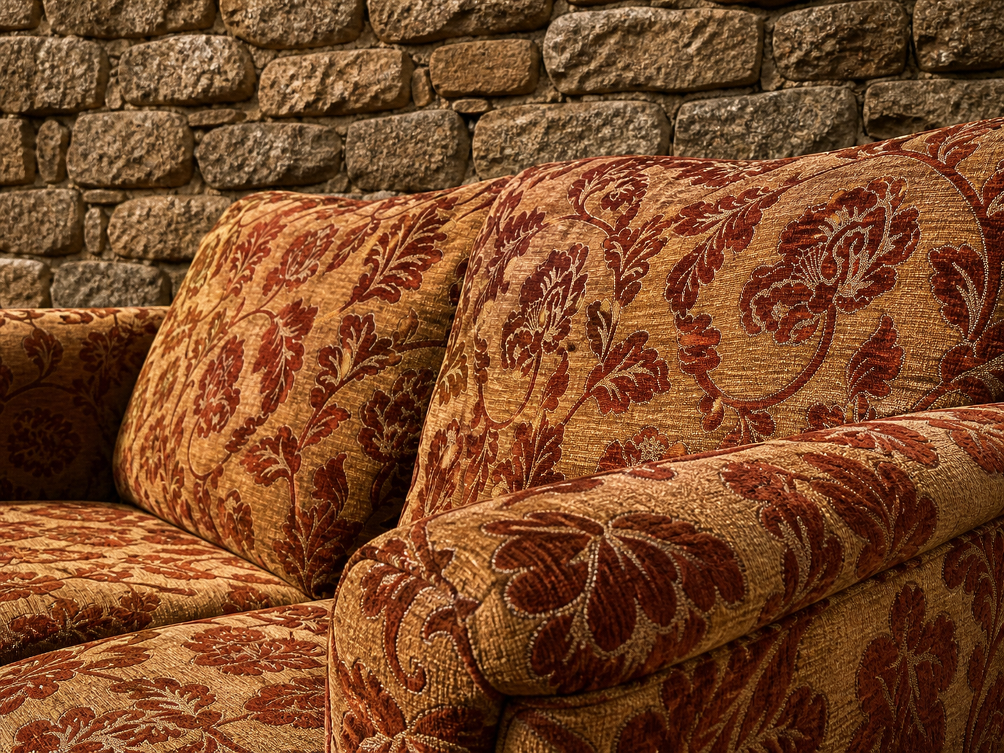 Vintage Patterned Two Seater Sofa – Country House Style Upholstered Couch