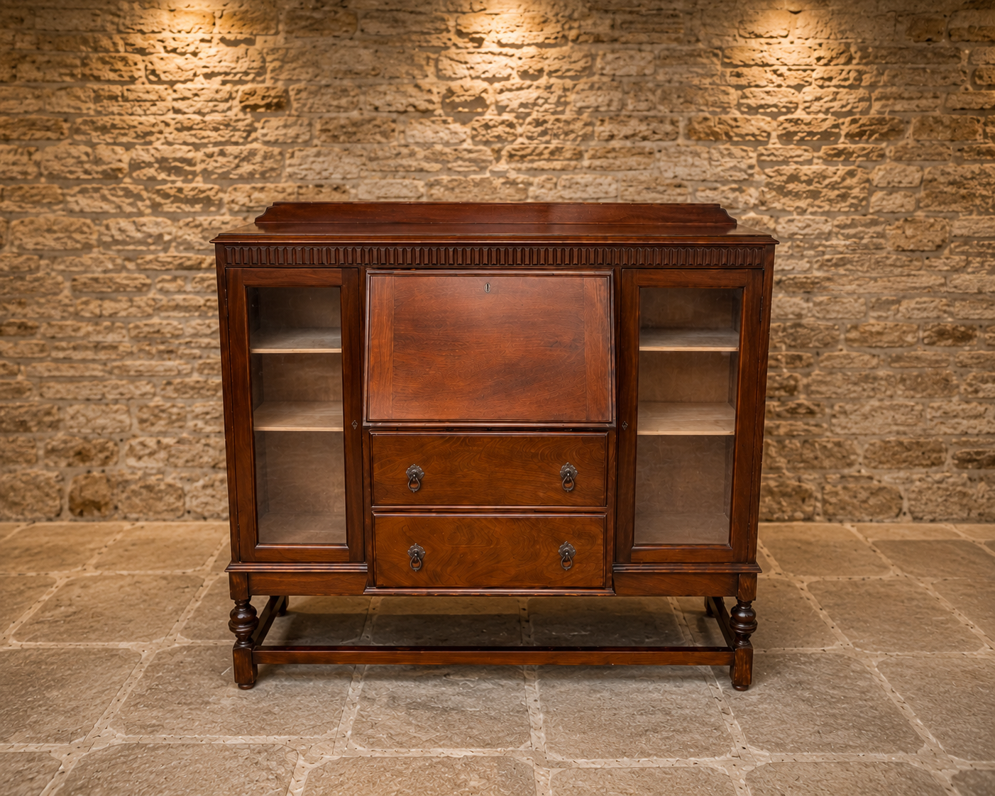 Antique Edwardian Mahogany Bureau Bookcase | Glazed Writing Cabinet | Home Office Secretary Desk | Circa 1905