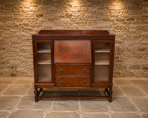 Antique Edwardian Mahogany Bureau Bookcase | Glazed Writing Cabinet | Home Office Secretary Desk | Circa 1905