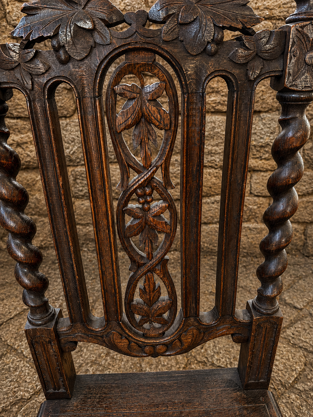Pair of Antique Victorian Gothic Revival Oak Chairs c1870