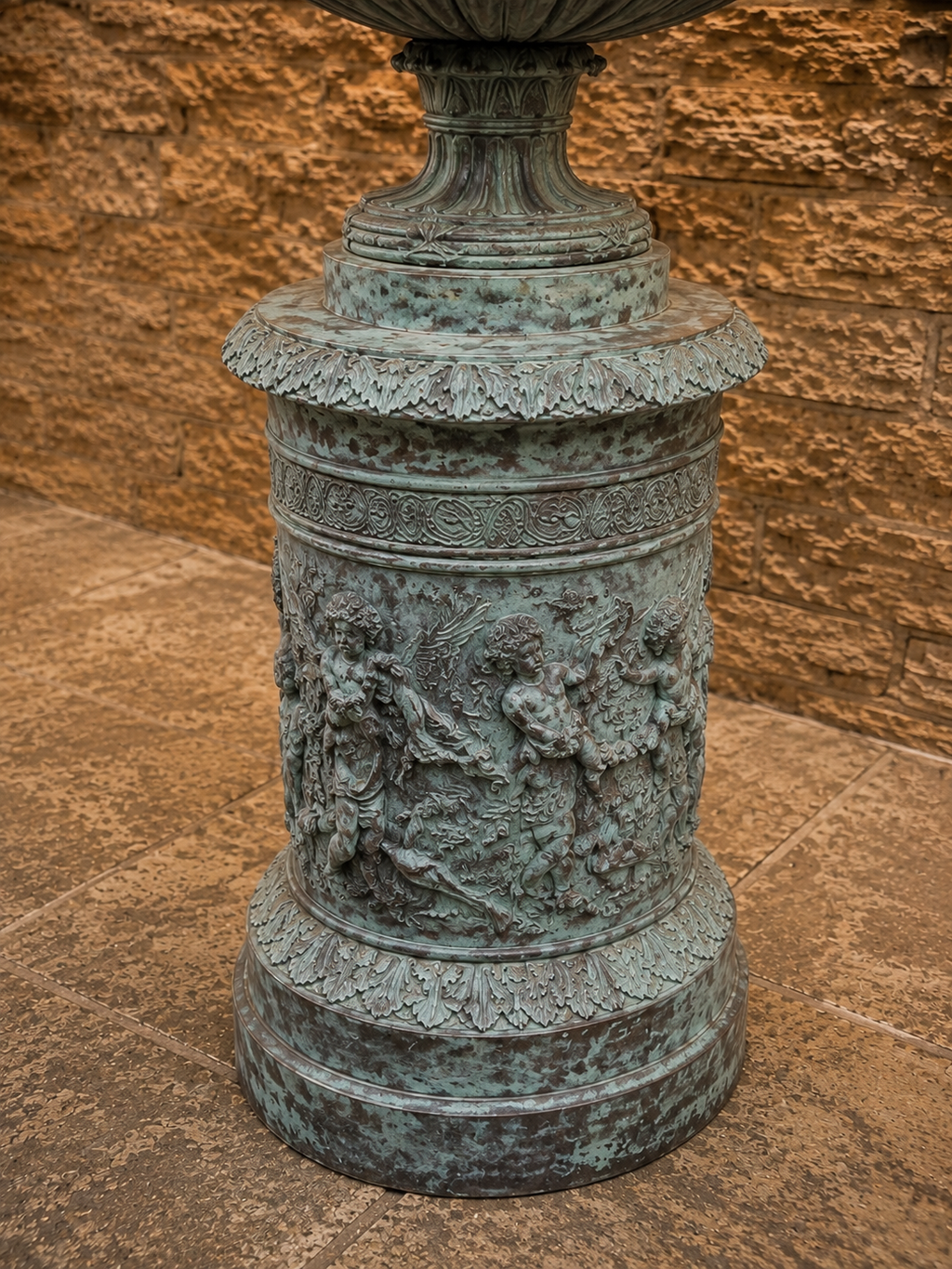 Bronze Neoclassical Garden Urns on Matching Pedestals | Pair of Classical Ram’s Head Urns | French Empire Style Antique Garden Statuary
