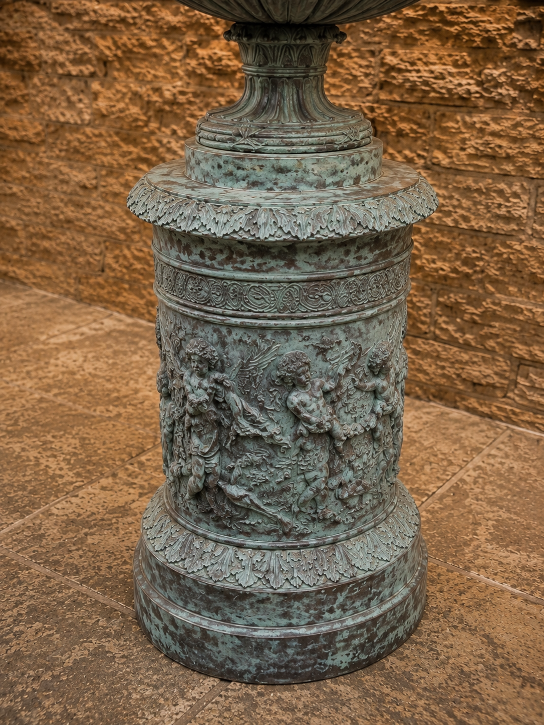 Bronze Neoclassical Garden Urns on Matching Pedestals | Pair of Classical Ram’s Head Urns | French Empire Style Antique Garden Statuary