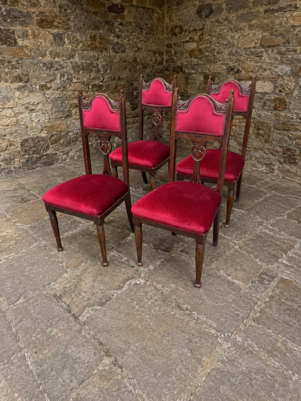 Set of 4 Victorian Gothic Revival Dining Chairs